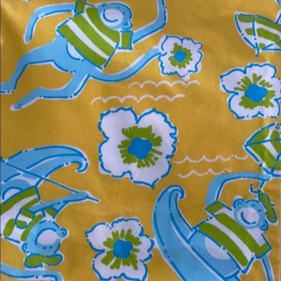 LILLY PULITZER Girls Beach Monkey Tropical Yellow Blue Green Floral Print Crops - Picture 5 of 5